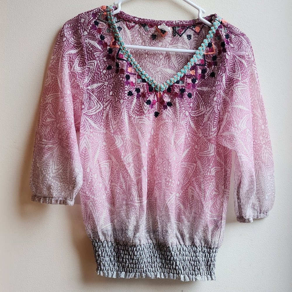 Anthropologie Akemi + Kim Purple/Pink Sheer V-Neck Blouse Size XS
